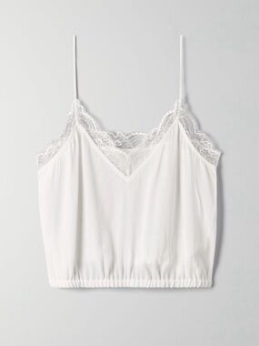 Aritzia Wilfred White Lace Trim Smocked Cropped Strappy Agyness Camisole Top